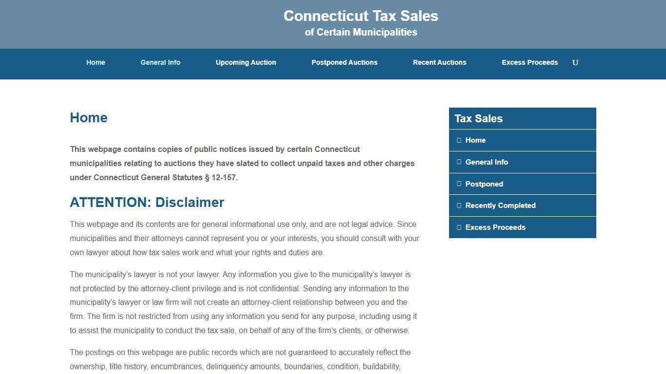 Connecticut Tax Sales of Certain Municipalities